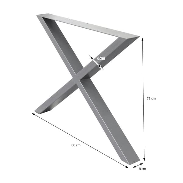 ECD Germany 2X Taulukko jalat X-Design X-muoto, 60x72cm, harmaa, jauhemaalattu teräs, teollinen muotoilu, metallipöytä Base Table Frame Furning Feet