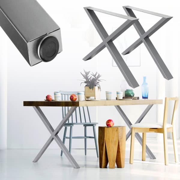 ECD Germany 2X Taulukko jalat X-Design X-muoto, 60x72cm, harmaa, jauhemaalattu teräs, teollinen muotoilu, metallipöytä Base Table Frame Furning Feet