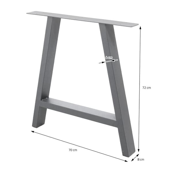 ECD Germany 2x bordben A-form a-design, 70 x 72 cm, grå, gjord av pulverlackerat stål, industriell design, metallbord Basbord Ram möbelfötter