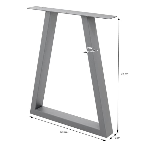ECD Germany 2x Bordben Trapeze Design, 60 x 72 cm, Grå, Pulverlakeret stål, Industrielt design, Metal Tabel Skows BASE FRAF MUNKTION Fødder