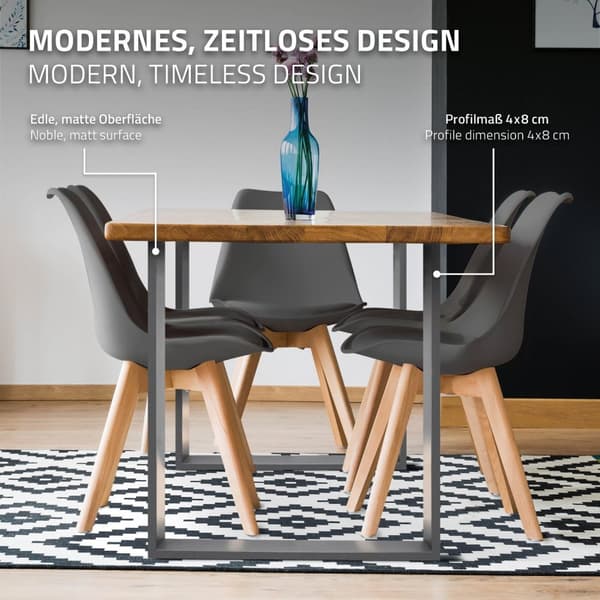 ECD Germany 2X Taulukko jalat, jotka on valmistettu neliöprofiileista, 60 x 72 cm, harmaa, jauhe päällystetty teräs, teollinen muotoilu, metallipöytä