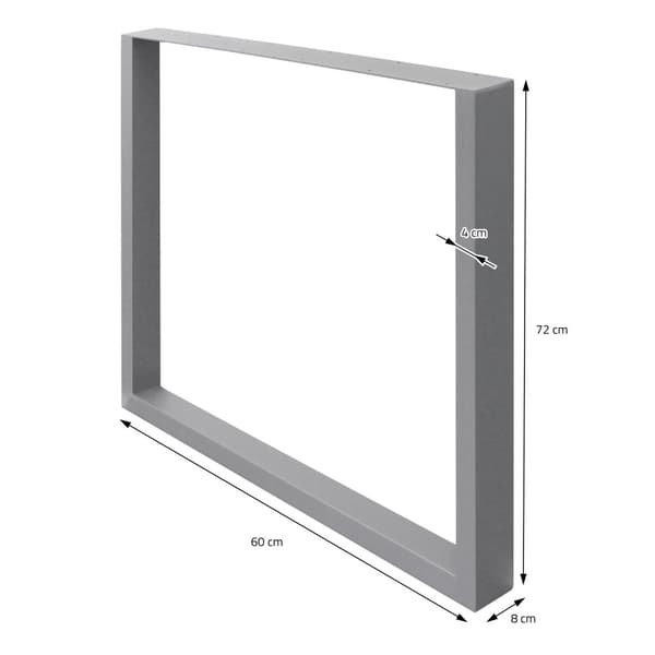 ECD Germany 2X Taulukko jalat, jotka on valmistettu neliöprofiileista, 60 x 72 cm, harmaa, jauhe päällystetty teräs, teollinen muotoilu, metallipöytä