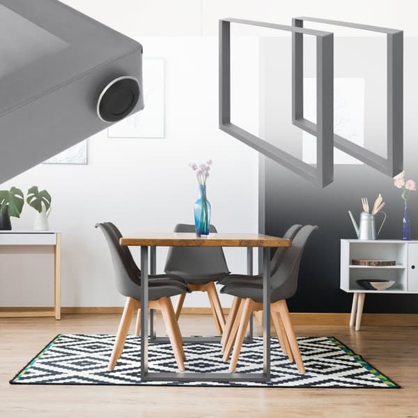 ECD Germany 2X Taulukko jalat, jotka on valmistettu neliöprofiileista, 60 x 72 cm, harmaa, jauhe päällystetty teräs, teollinen muotoilu, metallipöytä