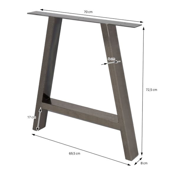 ECD Germany 2X Taulukko jalat A-muotoinen A-muotoilu, 70 x 72 cm, valmistettu jauhemaalattu teräs, teollinen muotoilu, metallipöydän