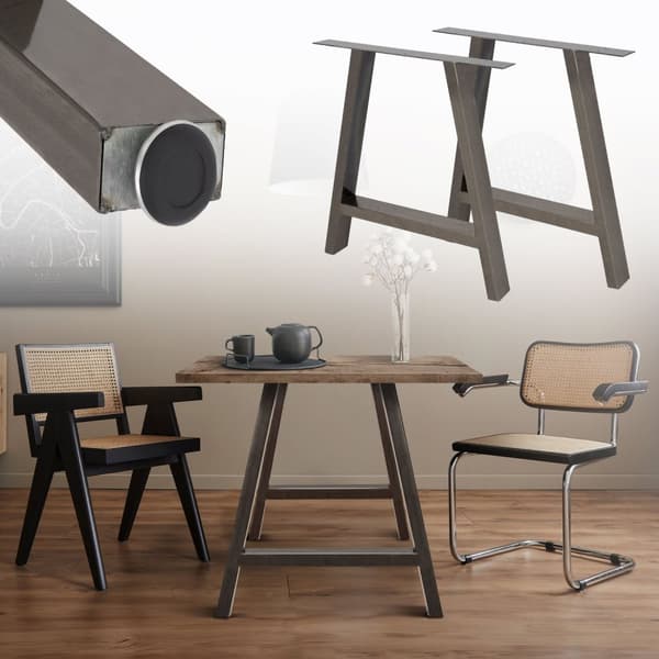 ECD Germany 2x Bordben A-Shape A-Design, 70 x 72 cm, fremstillet af pulverlakeret stål, industrielt design, metalbord