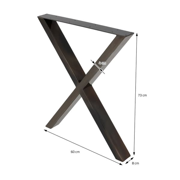 ECD Germany 2x Bordben X-form X-Design, 60 x 72 cm, pulverlakeret stål, industrielt design, metalbord
