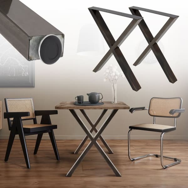 ECD Germany 2X Taulukkojalat X-SHATE X-Design, 60 x 72 cm, jauhemaalattu teräs, teollinen muotoilu, metallipöytä