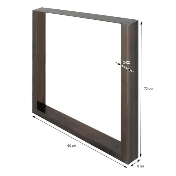 ECD Germany 2X Taulukkojalat, jotka on valmistettu neliöprofiileista, 60x72 cm, jauhemaalattu teräs, teollinen muotoilu, metallipöytä