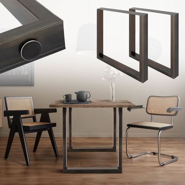 ECD Germany 2X Taulukkojalat, jotka on valmistettu neliöprofiileista, 60x72 cm, jauhemaalattu teräs, teollinen muotoilu, metallipöytä