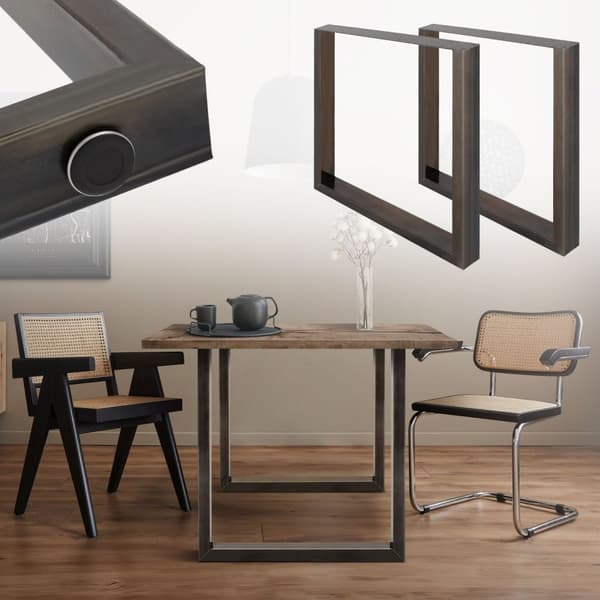 ECD Germany 2X Taulukko jalat, jotka on valmistettu neliöprofiileista, 80x72 cm, jauhemaalattu teräs, teollinen muotoilu, metallipöytä