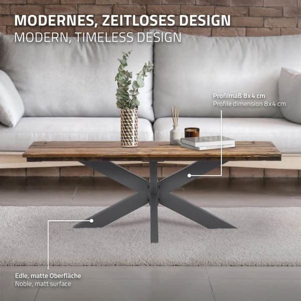 ML Design bordsram spindel 98x58x43cm, antracit, cruising crack cross x-design bord fötter möbler fötter, tungt bord kudde stål, metallbord läcker