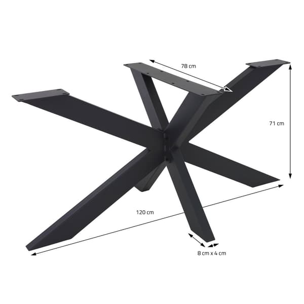 ML Design bordsram spindel 78x71x120 cm, svart, cruising kors x-design bord fötter möbler fötter, tungt bord kor stål, metall bord läcker, DIY matbord