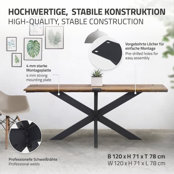 ML Design bordsram spindel 78x71x120 cm, svart, cruising kors x-design bord fötter möbler fötter, tungt bord kor stål, metall bord läcker, DIY matbord