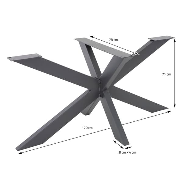 ML Design Table Scarf Spider 78x71x120cm, antracit, Cruising Crack Cross X-Design Table Feet Møbler Fødder, Heavy Duty Table Capture Stål