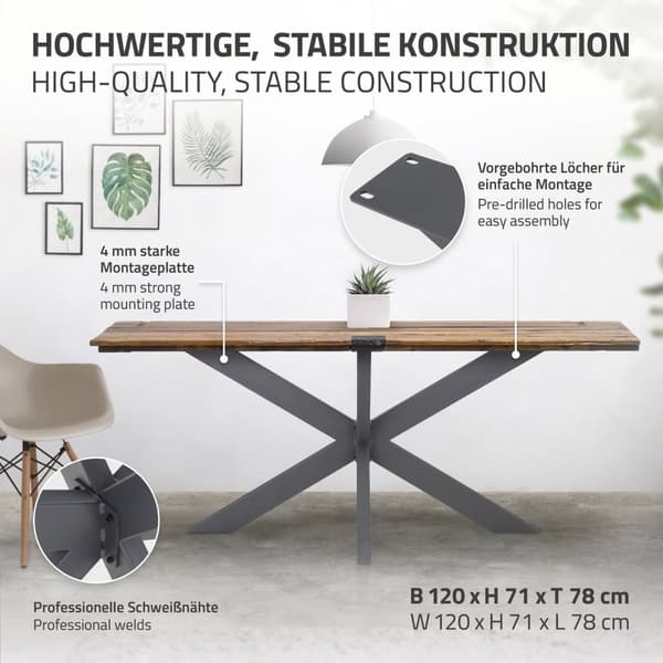 ML Design Table Scarf Spider 78x71x120cm, antracit, Cruising Crack Cross X-Design Table Feet Møbler Fødder, Heavy Duty Table Capture Stål