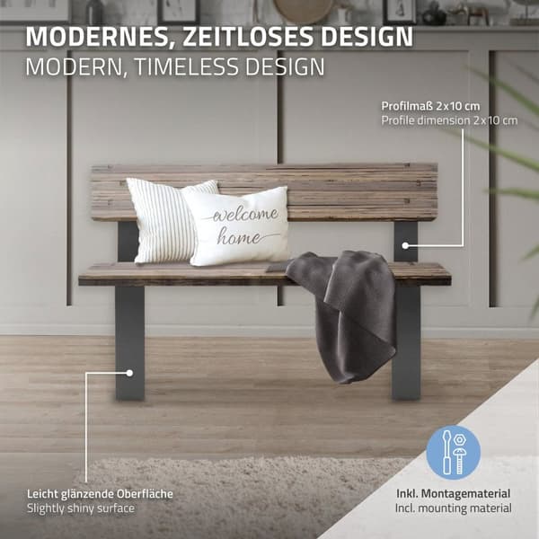 Bænkben sæt af 2 40x78,5 cm antracit stål ML-Design