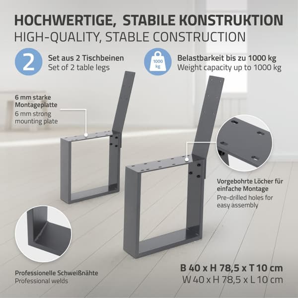 Bænkben sæt af 2 40x78,5 cm antracit stål ML-Design