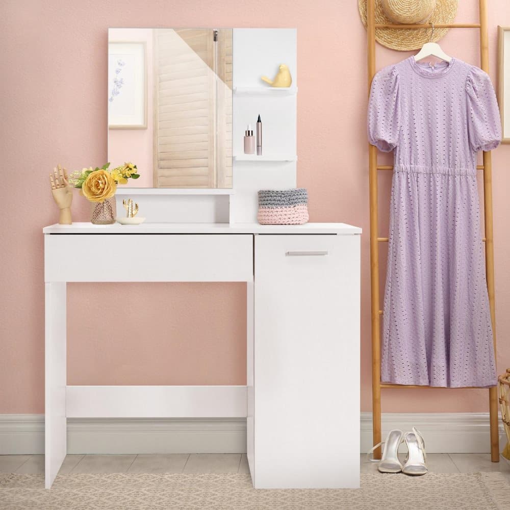 Klädbord med spegel 90x38x138 cm Vit MDF ML-Design
