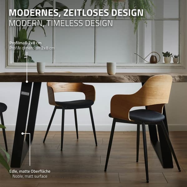 ML-Design 2-pack Bordben med 80 graders lutning; 75x72 cm; Svart; Profil 8x2 cm; Snedställda bordsben; Metallmöbelben; Stålbordställning med lutning;