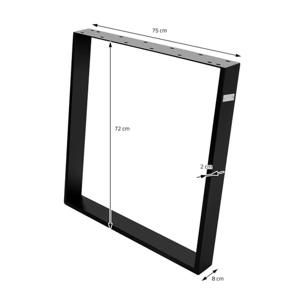 ML-Design 2-pack Bordben med 80 graders lutning; 75x72 cm; Svart; Profil 8x2 cm; Snedställda bordsben; Metallmöbelben; Stålbordställning med lutning;