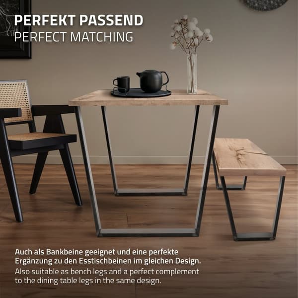 ML-Design 2 kpl pöytäjalkoja; trapezoidi 40x43 cm; V-muoto; teollinen; profiili 8x2cm; pulverimaalattu teräs; kalteva; teollinen muotoilu; metallinen