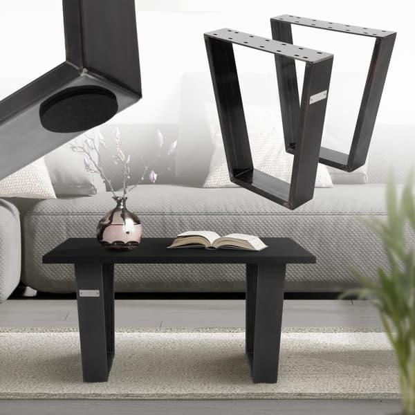 ML-Design 2 kpl pöytäjalkoja; trapezoidi 40x43 cm; V-muoto; teollinen; profiili 8x2cm; pulverimaalattu teräs; kalteva; teollinen muotoilu; metallinen