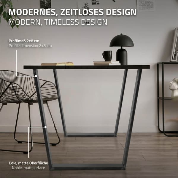 ML-Design 2 kpl pöytäjalkoja; trapezoidi 75x72 cm; V-muoto; teollinen; profiili 8x2 cm; pulverimaalattu teräs; kallistettu; teollinen muotoilu;