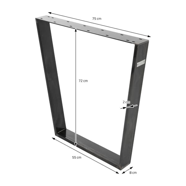 ML-Design 2 kpl pöytäjalkoja; trapezoidi 75x72 cm; V-muoto; teollinen; profiili 8x2 cm; pulverimaalattu teräs; kallistettu; teollinen muotoilu;