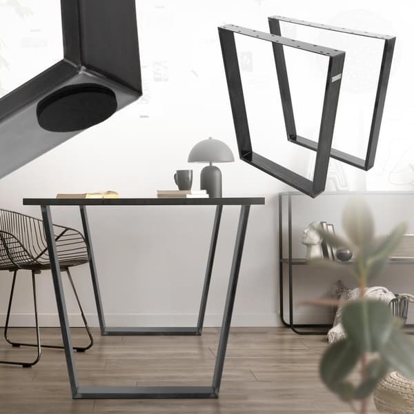 ML-Design 2 kpl pöytäjalkoja; trapezoidi 75x72 cm; V-muoto; teollinen; profiili 8x2 cm; pulverimaalattu teräs; kallistettu; teollinen muotoilu;