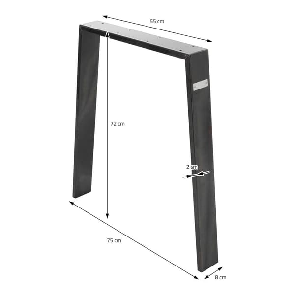 ML-Design 2 stk. Bordben Loft 75x72 cm; Industriel; Profil 8x2 cm; af stål; Industrielt design; U-form; Metal bordramme scandic; Bordben