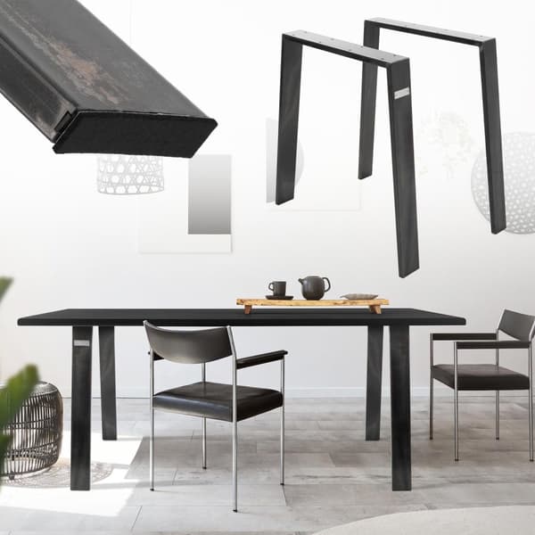 ML-Design 2 stk. Bordben Loft 75x72 cm; Industriel; Profil 8x2 cm; af stål; Industrielt design; U-form; Metal bordramme scandic; Bordben