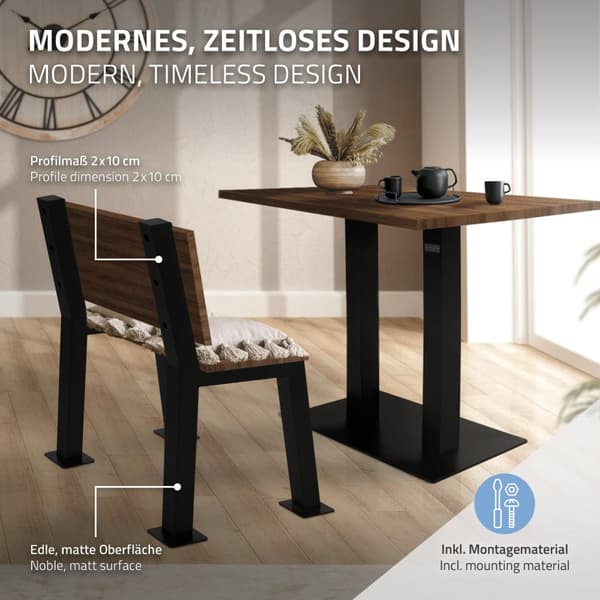 ML-Design 2 stk. H-formede bænkeben 47x77;5cm i sort stål; stabile; vejrbestandige og rustfri; metalbænkestativ med ryglæn til udendørs brug; DIY
