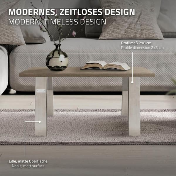 ML-Design 2-pack Bordben Loft 44x42 cm; Silver; Profil 8x2 cm; i rostfritt stål; Industriell design; U-form; Metallbordstativ scandic; Bordben