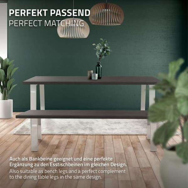 ML-Design 2-pack Bordben Loft 44x42 cm; Silver; Profil 8x2 cm; i rostfritt stål; Industriell design; U-form; Metallbordstativ scandic; Bordben