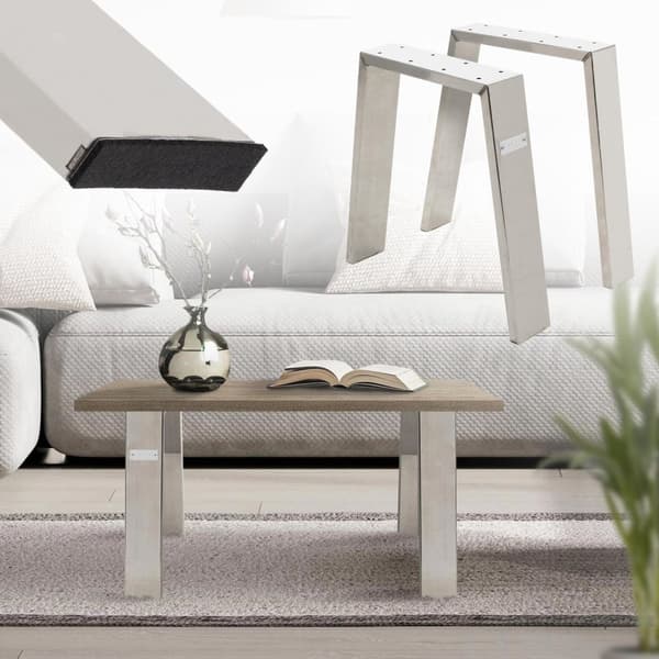 ML-Design 2-pack Bordben Loft 44x42 cm; Silver; Profil 8x2 cm; i rostfritt stål; Industriell design; U-form; Metallbordstativ scandic; Bordben