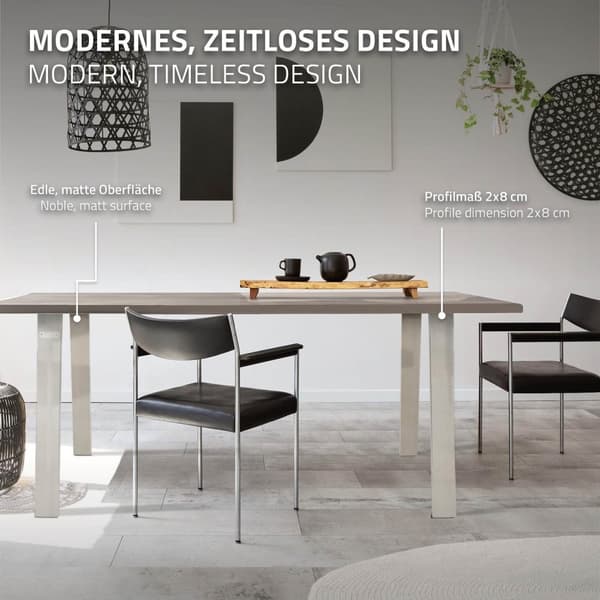 ML-Design 2 stk. Bordben Loft 75x72 cm; Sølv; Profil 8x2cm; i Rustfrit Stål; Industrielt Design; U-form; Metal Bordramme scandic; Bordben