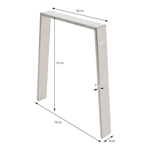 ML-Design 2 stk. Bordben Loft 75x72 cm; Sølv; Profil 8x2cm; i Rustfrit Stål; Industrielt Design; U-form; Metal Bordramme scandic; Bordben