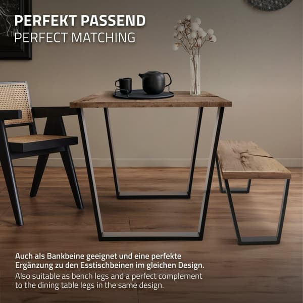 ML-Design 2 kpl pöytäjalkoja; trapezoidi 40x43 cm; V-muoto; musta; profiili 8x2 cm; pulverimaalattu teräs; kalteva; teollinen muotoilu; metallinen