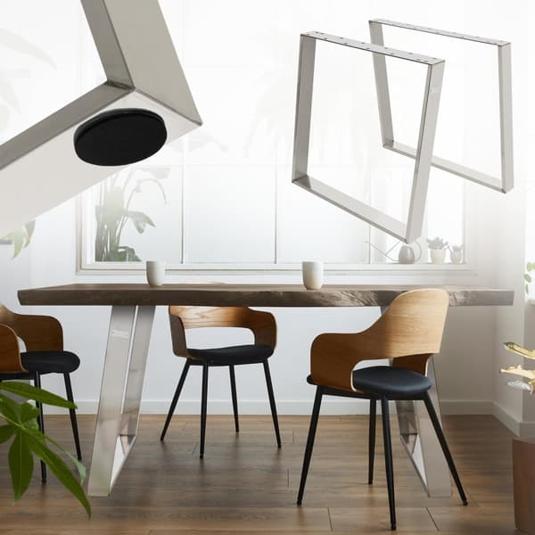 ML-Design 2 kpl pöytäjalat 80 asteen kaltevuudella; 75x72 cm; hopea; profiili 8x2 cm; viistot pöytäjalat; metalliset huonekalujalat; kalteva