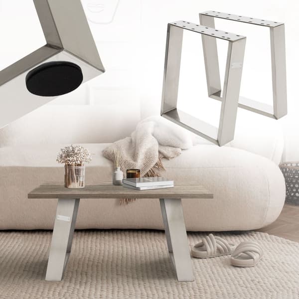 ML-Design 2 kpl pöytäjalat 80 asteen kaltevuudella; 40x43 cm; hopea; profiili 8x2 cm; viistot pöytäjalat; metalliset huonekalujalat; kalteva