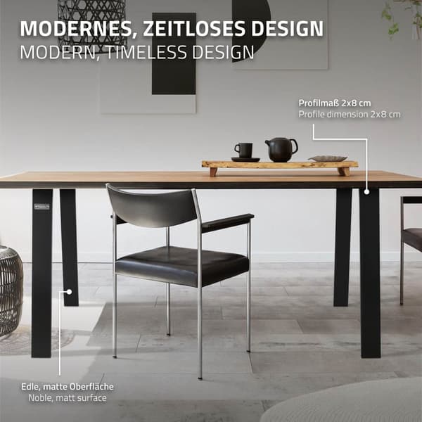 ML-Design 2-pack Bordben Loft 75x72 cm; Svart; Profil 8x2 cm; av Stål; Industriell design; U-form; Metallbordstativ scandic; Bordben Möbelfötter; för