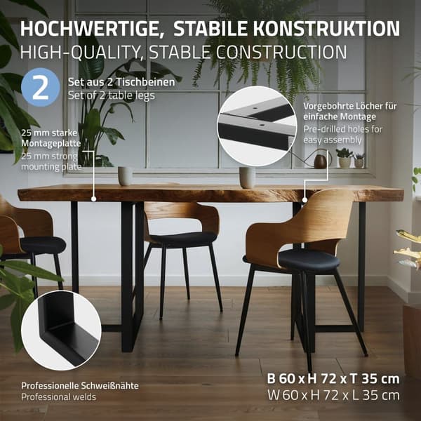 ML-Design 2-delat bordssats B60xH72 cm i T-form; metall; svart; industriell design; kufunderrede för matbord och skrivbord; bordsben; bordskidor;