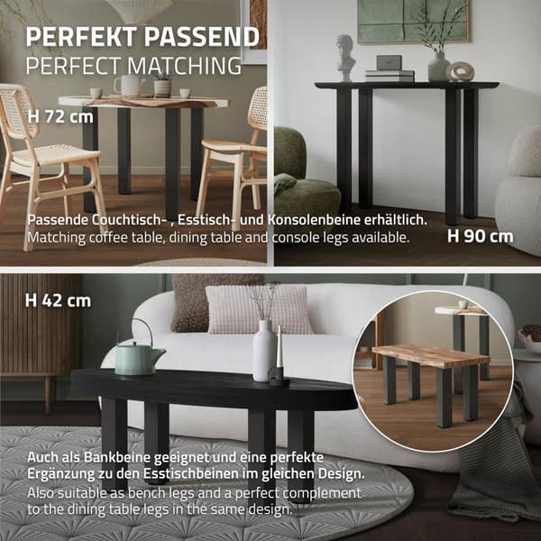 ML-Design set med 4 bordsben I-Design 30 cm, mörkgrå industriell look, pulverlackerat stål, kantiga, profil 8x8 cm, höjdjusterbara möbelben 1-4 cm,