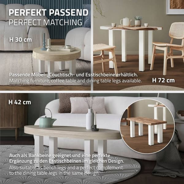 ML-Design 4 pöydänjalkaa I-Design 90 cm, kiiltävä valkoinen, jauhemaalattu teräs, kulmikas, profiili 8x8 cm, korkeussäädettävät kalustejalat 1-4 cm,