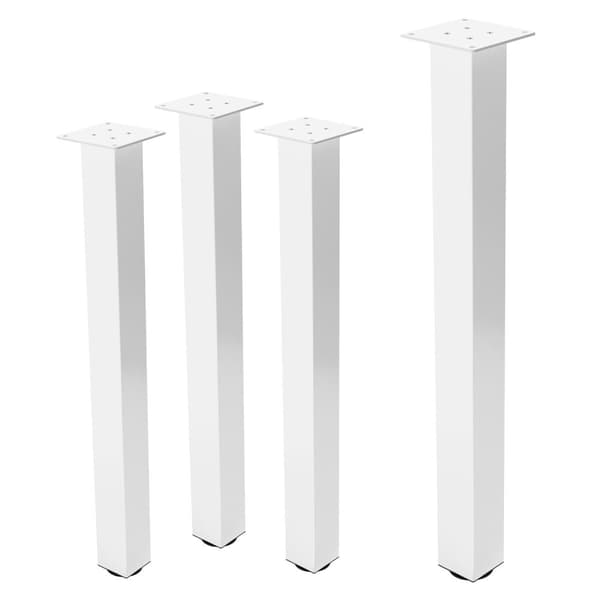 ML-Design 4 pöydänjalkaa I-Design 90 cm, kiiltävä valkoinen, jauhemaalattu teräs, kulmikas, profiili 8x8 cm, korkeussäädettävät kalustejalat 1-4 cm,