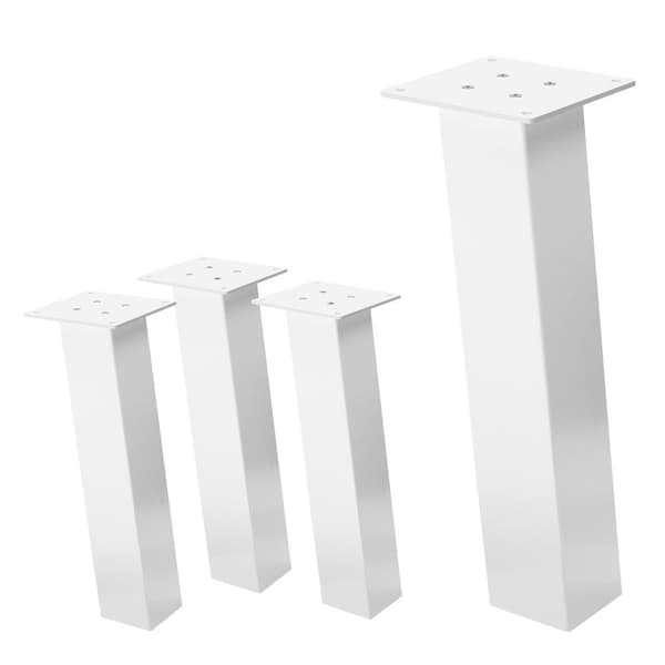 ML-Design set om 4 bordsben vinklade H:42 cm, vit blank, tillverkade av pulverlackerat stål, kantiga, profil 8x8 cm, I-form, möbelben metall 96°