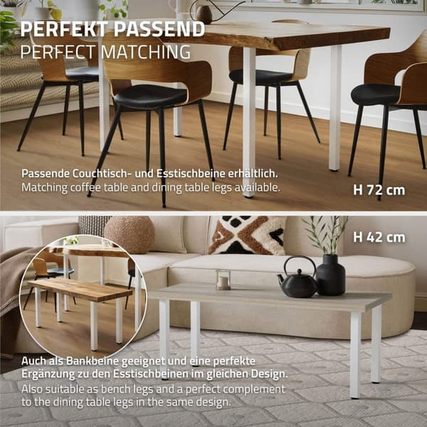 ML-Design sæt med 4 bordben I-Design 30 cm, blank hvid, fremstillet af pulverlakeret stål, kantet, profil 4x4 cm, højdejusterbare møbelben 1-4 cm,