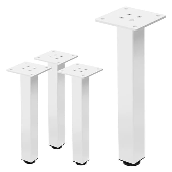 ML-Design sæt med 4 bordben I-Design 30 cm, blank hvid, fremstillet af pulverlakeret stål, kantet, profil 4x4 cm, højdejusterbare møbelben 1-4 cm,