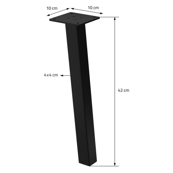 ML-Design set om 4 bordsben vinklade H:42 cm, blank svart, tillverkade av pulverlackerat stål, kantiga, profil 4x4 cm, I-form, möbelben metall 96°