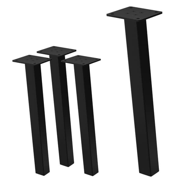 ML-Design set om 4 bordsben vinklade H:42 cm, blank svart, tillverkade av pulverlackerat stål, kantiga, profil 4x4 cm, I-form, möbelben metall 96°